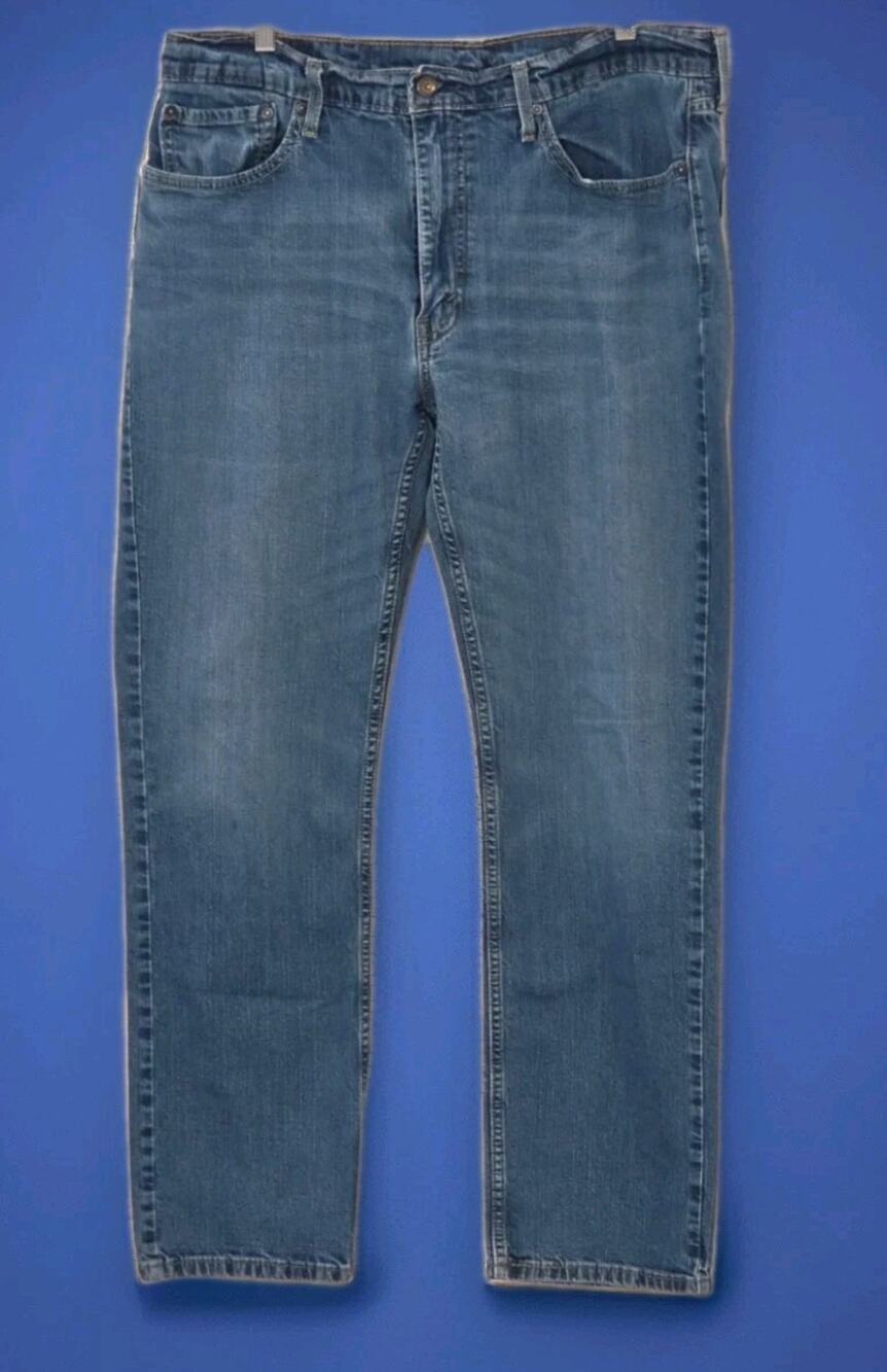 Levi's 514 Straight Fit Men's 38x32 Jeans Blue Medium Wash Distressed Denim